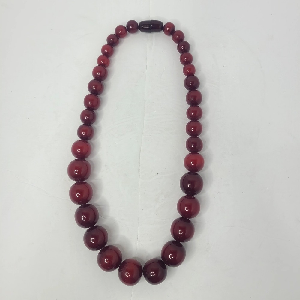 Vtg Cherry Red Graduated Statement Bead Necklace Mid Century Retro Oxblood
